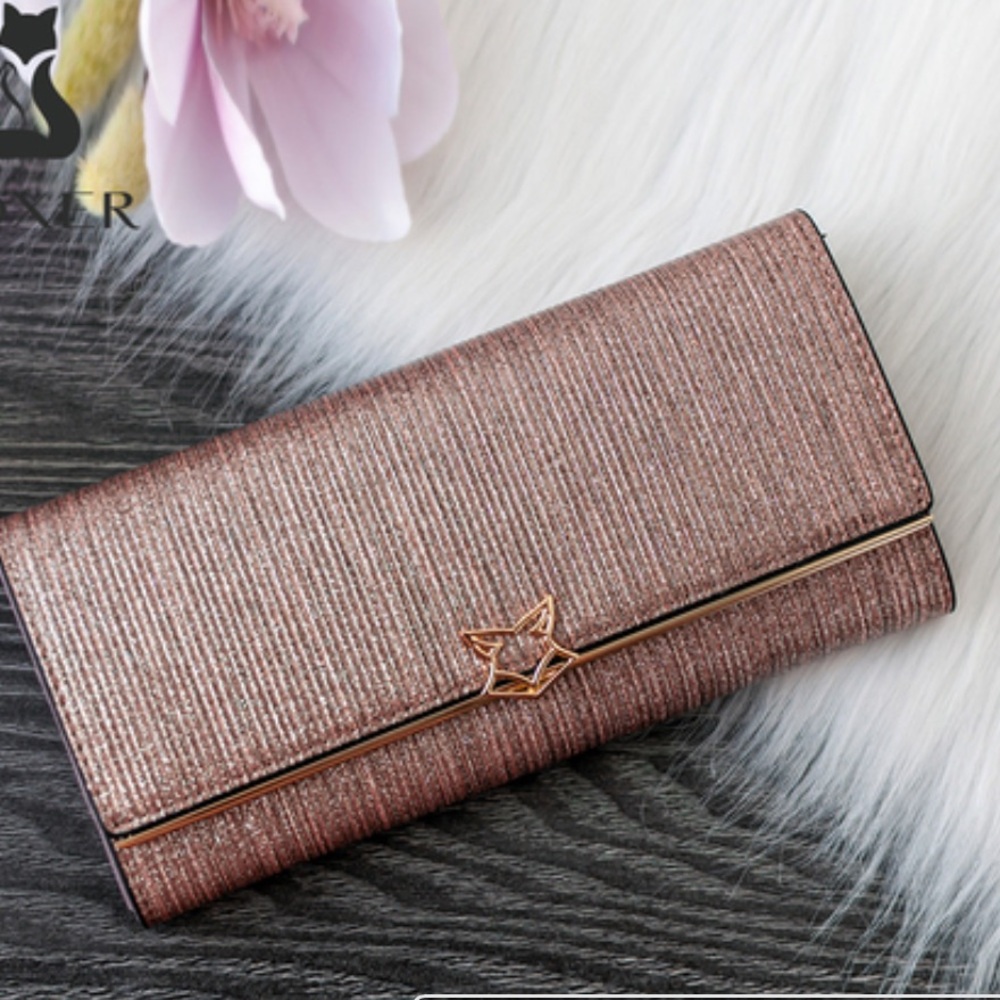FOXER Pink Cowhide Shiny Vinyl Glittery Bifold Gold Hardware Wallet *LikeNew* - Picture 4 of 16